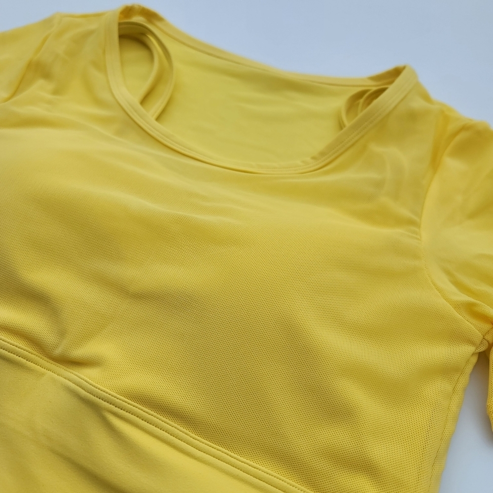Pedigree Double Layered Mesh Crop Tee with Sports Bra Liner | Yellow - Picture 5 of 10
